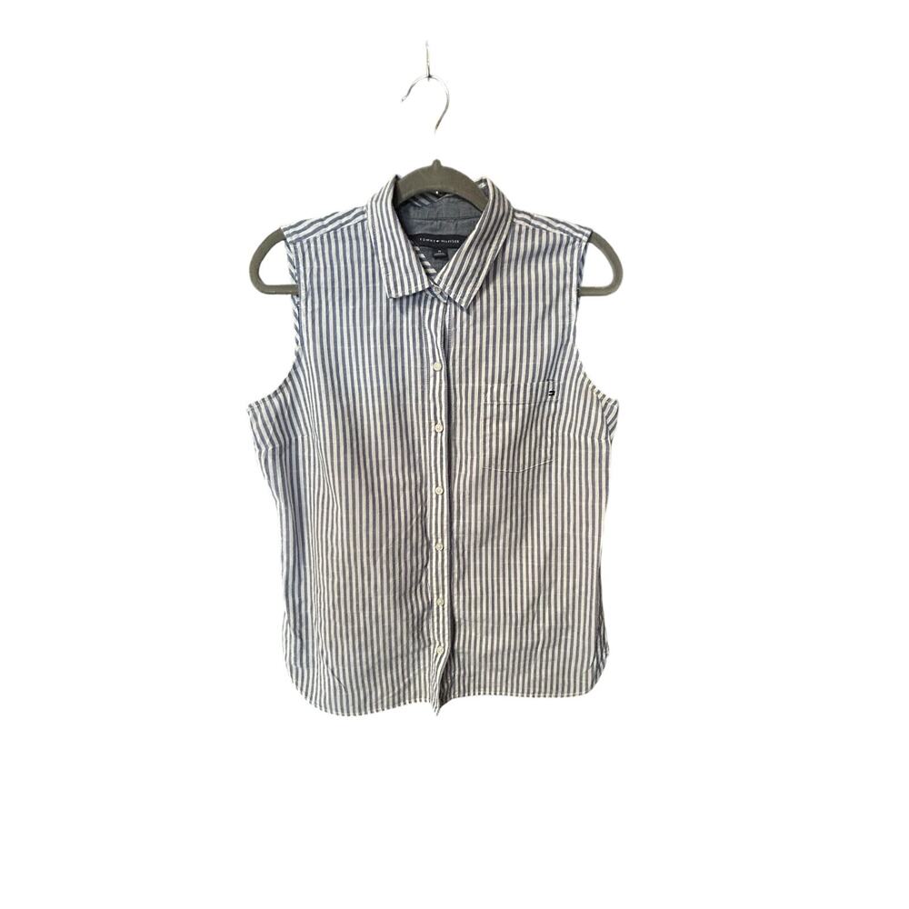 Medium Tommy Hilfiger pinstriped sleeveless button up blouse casual summer